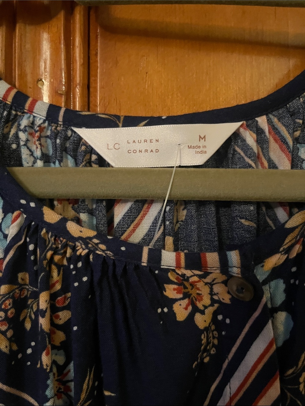 Lauren Conrad Navy Floral Peasant Top